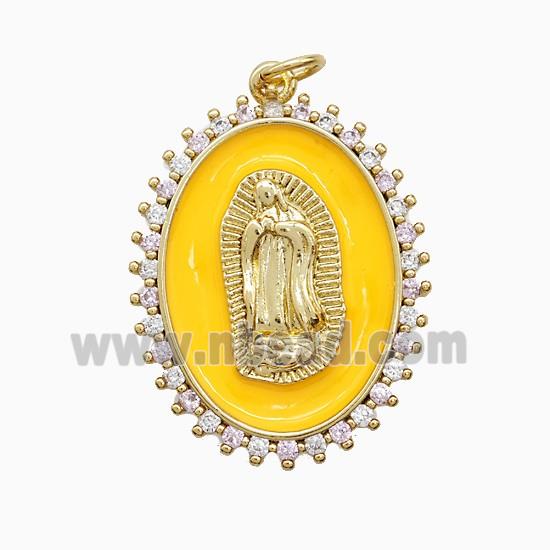 Copper Jesus Pendant Pave Zirconia Yellow Enamel Gold Plated