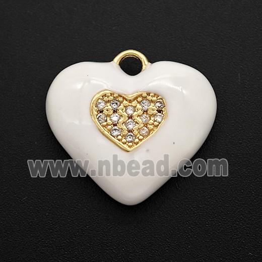Copper Heart Pendant Pave Zirconia White Enamel Gold Plated