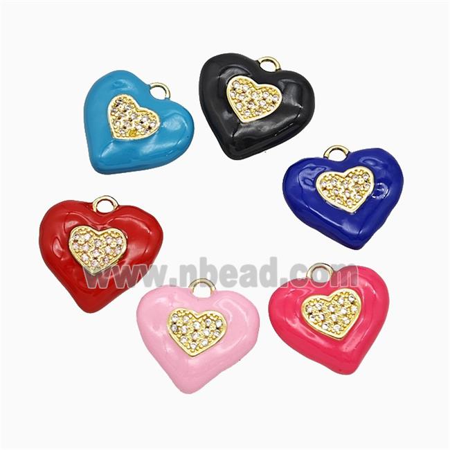 Copper Heart Pendant Pave Zirconia Enamel Gold Plated Mixed