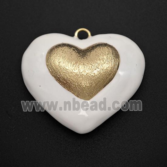 Copper Heart Pendant White Enamel Brushed Gold Plated