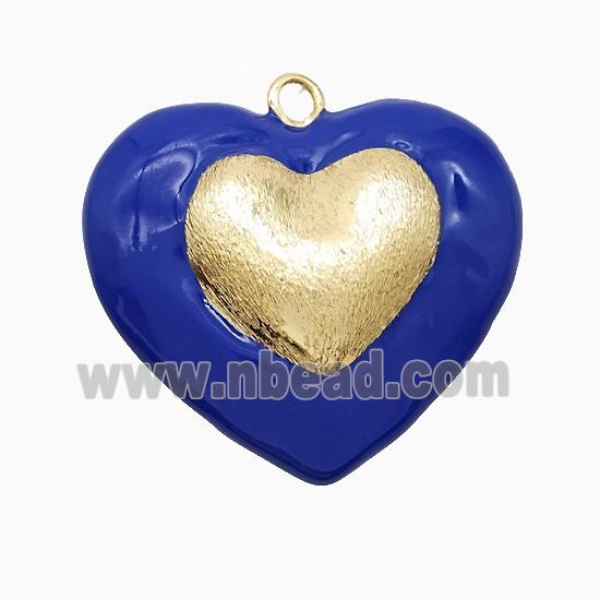 Copper Heart Pendant Lapisblue Enamel Brushed Gold Plated