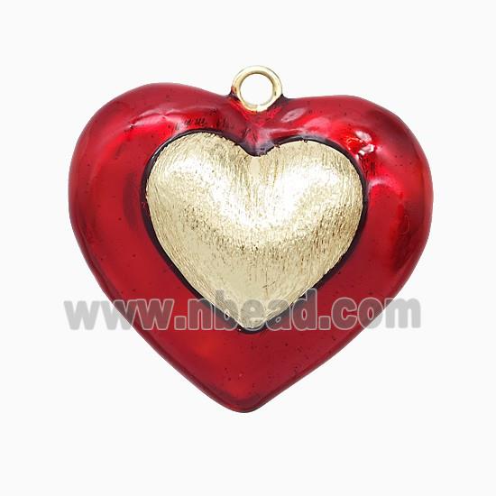 Copper Heart Pendant Red Enamel Brushed Gold Plated