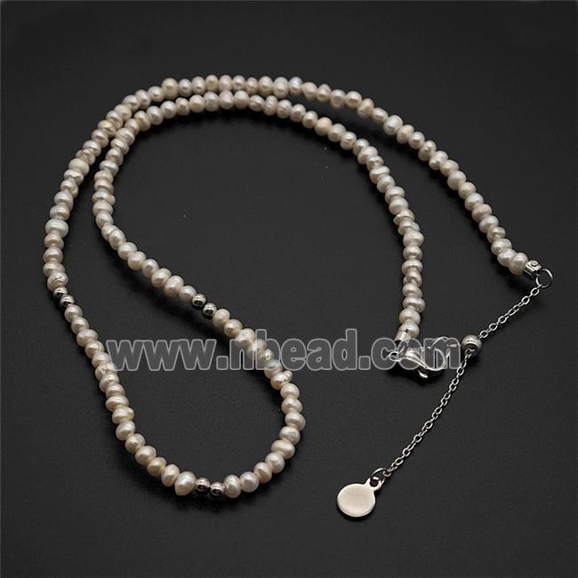White Pearl Necklace Copper Platinum Plated