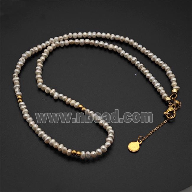 White Pearl Necklace Copper Gold Plated