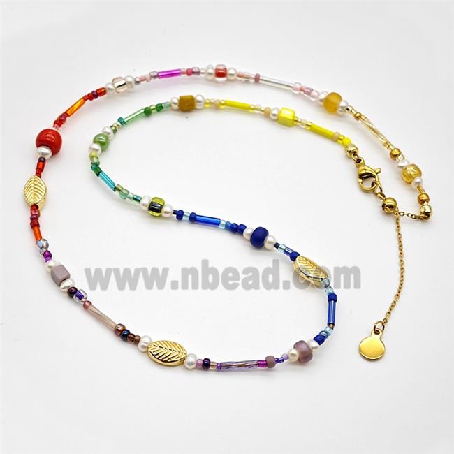 Seed Glass And Pearl Necklace Multicolor
