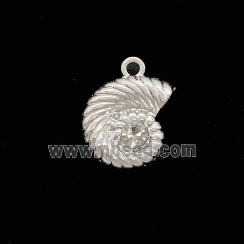 Copper Spiral Shell Pendant Pave Zirconia Shiny Silver