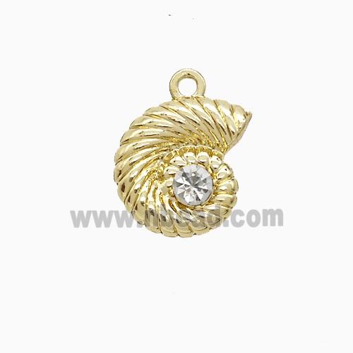 Copper Spiral Shell Pendant Pave Zirconia Gold Plated