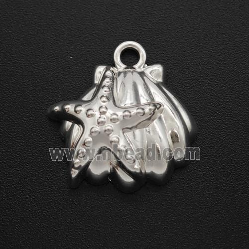 Copper Starfish Scallop Shell Pendant Shiny Silver