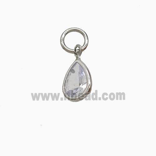 Cubic Zirconia Teardrop Pendant Copper Platinum Plated