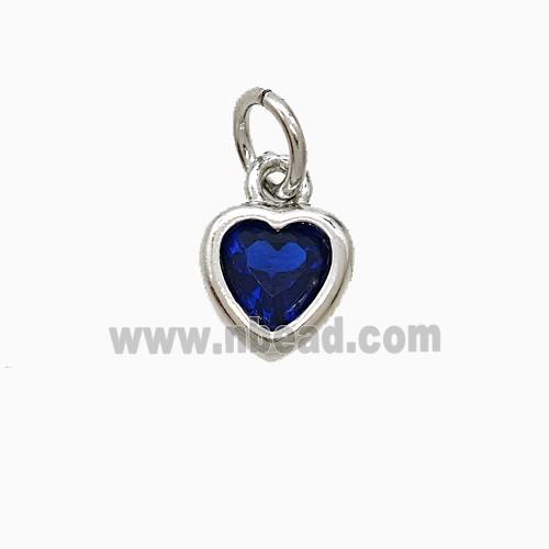 Blue Cubic Zirconia Heart Pendant Copper Platinum Plated