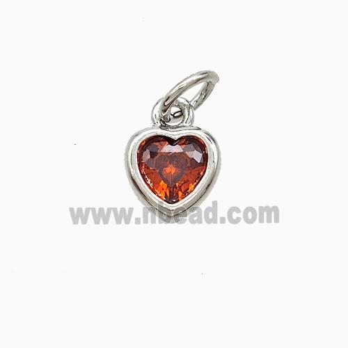 Red Cubic Zirconia Heart Pendant Copper Platinum Plated