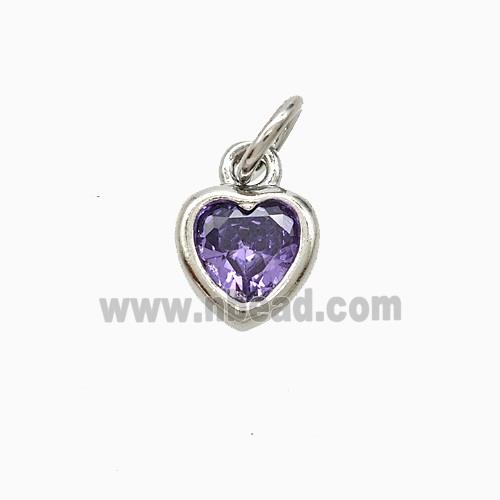 Purple Cubic Zirconia Heart Pendant Copper Platinum Plated