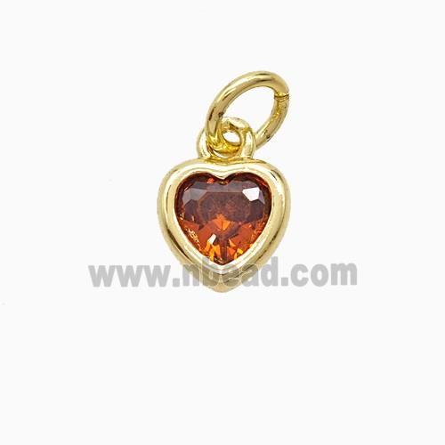 Red Cubic Zirconia Heart Pendant Copper Gold Plated