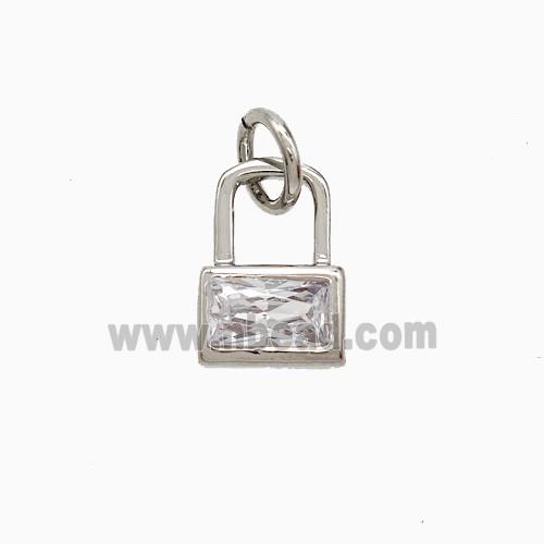 Copper Lock Pendant Pave Zirconia Platinum Plated