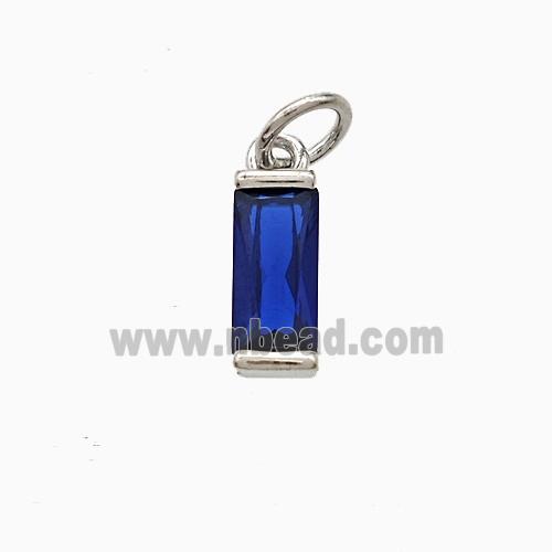 Blue Cubic Zirconia Stick Pendant Copper Platinum Plated