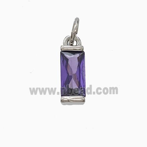 Purple Cubic Zirconia Stick Pendant Copper Platinum Plated