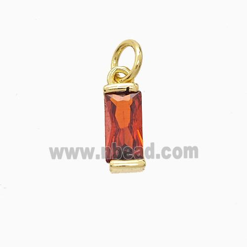 Red Cubic Zirconia Stick Pendant Copper Gold Plated