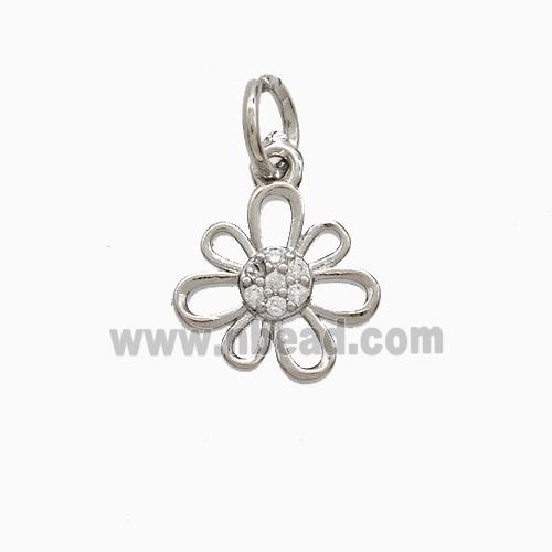 Copper Flower Pendant Pave Zirconia Platinum Plated