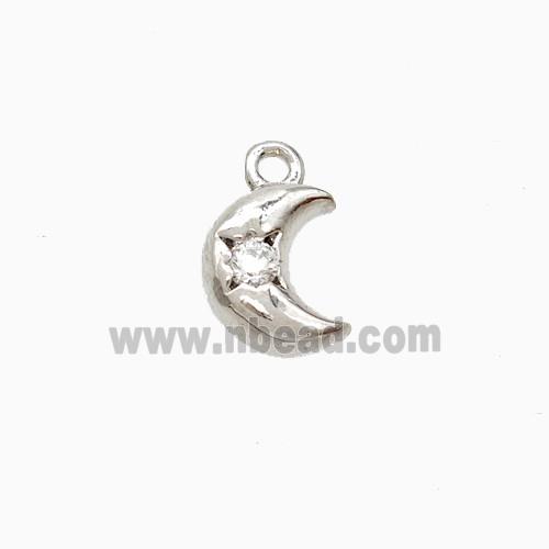 Copper Moon Pendant Pave Zirconia Platinum Plated