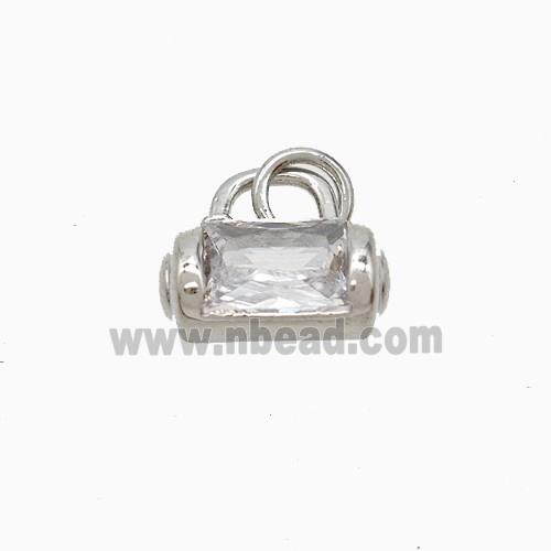 Copper Lock Pendant Pave Zirconia Platinum Plated