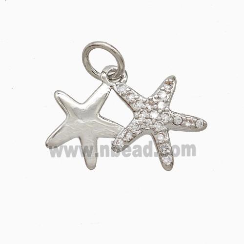 Copper Starfish Pendant Pave Zirconia Platinum Plated