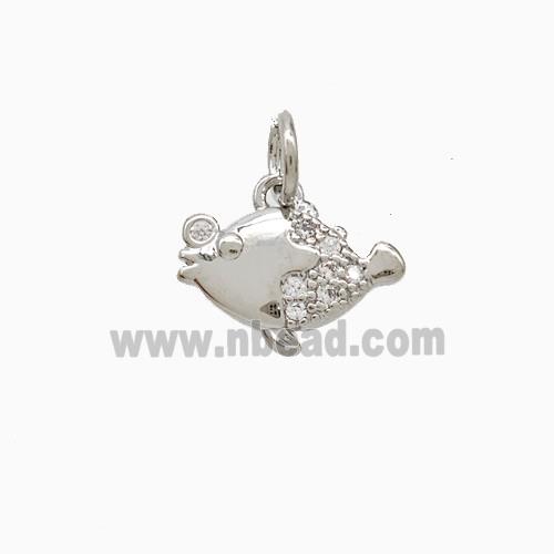 Copper Fish Pendant Pave Zirconia Platinum Plated