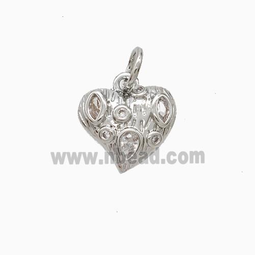 Copper Heart Pendant Pave Zirconia Platinum Plated