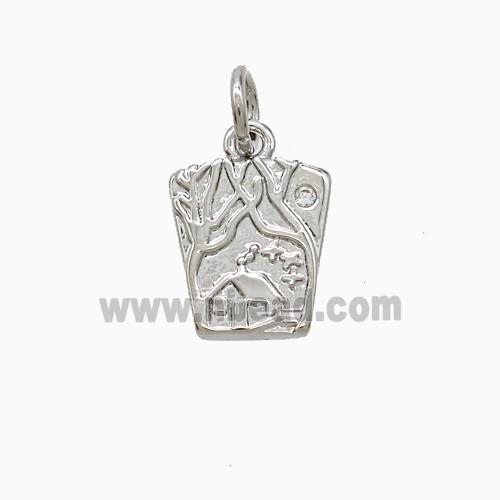 Copper Tree House Pendant Pave Zirconia Platinum Plated
