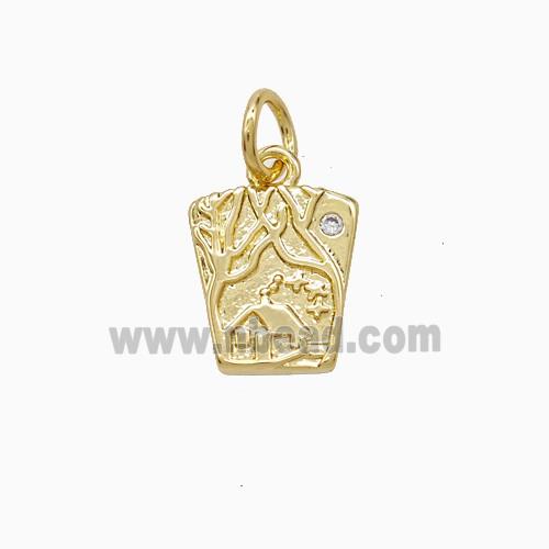 Copper Tree House Pendant Pave Zirconia Gold Plated