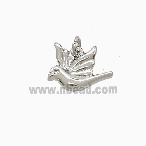 Copper Peace Dove Pendant Birds Pave Zirconia Platinum Plated