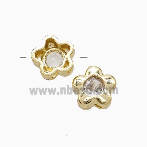 Copper Flower Beads Pave Zirconia Gold Plated
