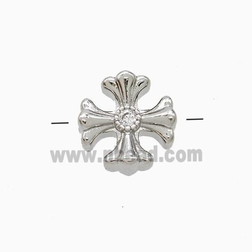 Copper Cross Beads Pave Zirconia Platinum Plated