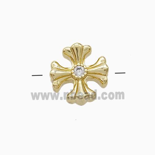 Copper Cross Beads Pave Zirconia Gold Plated