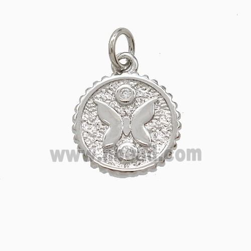 Copper Butterfly Pendant Pave Zirconia Platinum Plated