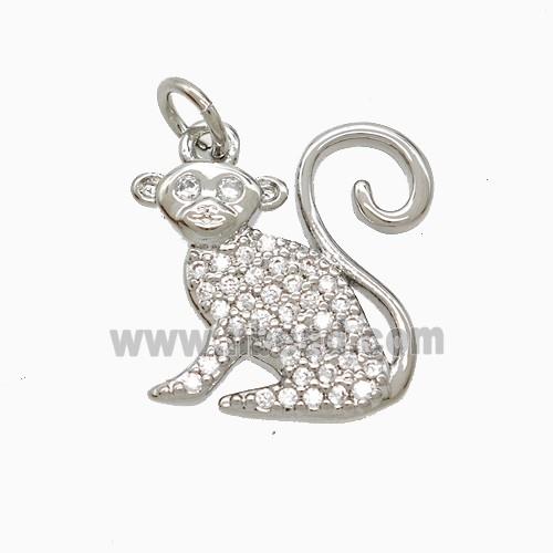 Copper Monkey Pendant Pave Zirconia Platinum Plated