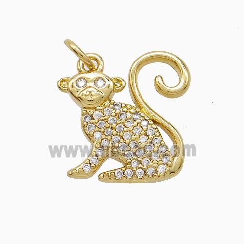 Copper Monkey Pendant Pave Zirconia Gold Plated