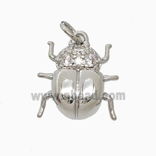 Copper Ladybug Pendant Pave Zirconia Platinum Plated