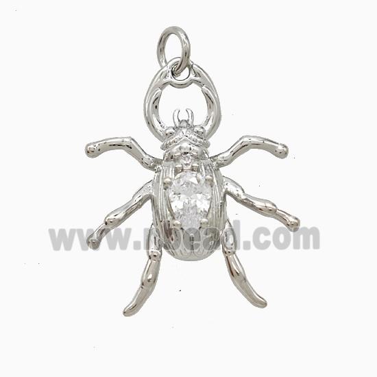 Copper Beetle Pendant Pave Zirconia Platinum Plated