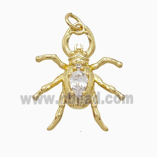 Copper Beetle Pendant Pave Zirconia Gold Plated
