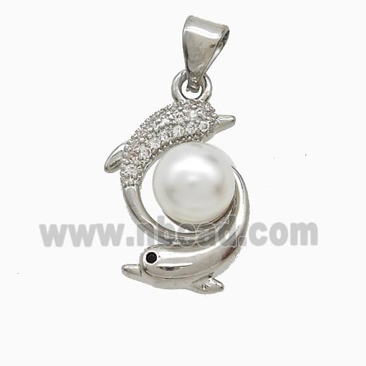 Copper Dolphin Pendant Pave Zirconia Resin Platinum Plated