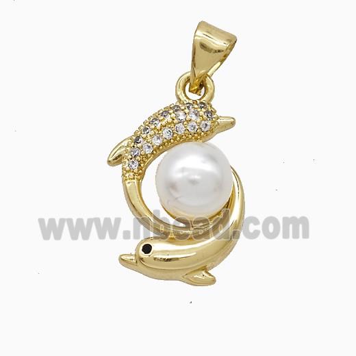 Copper Dolphin Pendant Pave Zirconia Resin Gold Plated