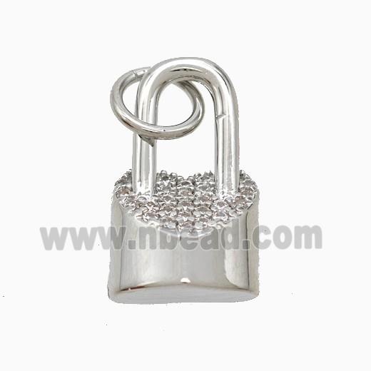 Copper Lock Pendant Pave Zirconia Platinum Plated