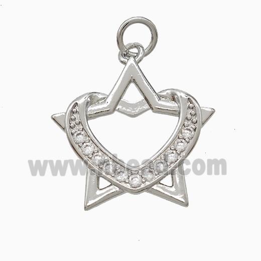 Copper Star Heart Pendant Pave Zirconia Platinum Plated
