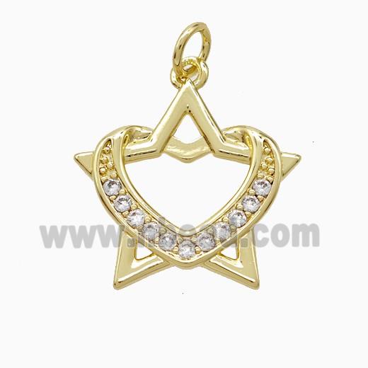 Copper Star Heart Pendant Pave Zirconia Gold Plated