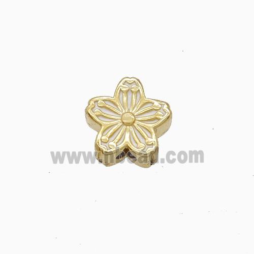 Copper Flower Beads White Enamel Gold Plated