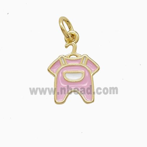Baby Clothes Charms Copper Pendant Pink Enamel Gold Plated