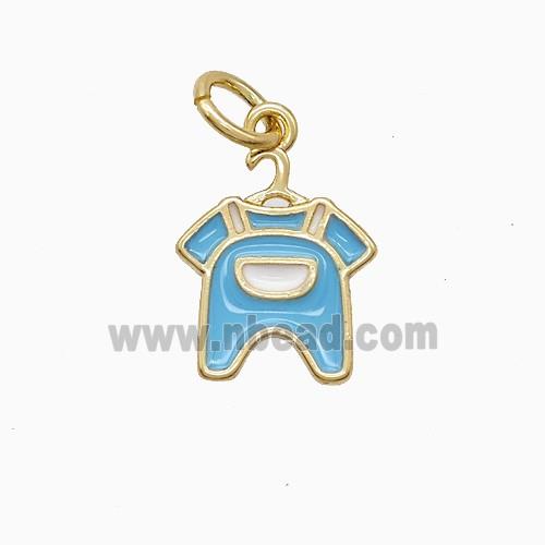Baby Clothes Charms Copper Pendant Blue Enamel Gold Plated