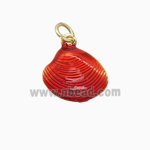 Copper Scallop Shell Pendant Red Painted Gold Plated