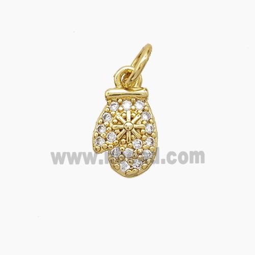 Christmas Mitten Charms Copper Pendant Pave Zirconia Gold Plated