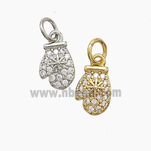 Christmas Mitten Charms Copper Pendant Pave Zirconia Mixed
